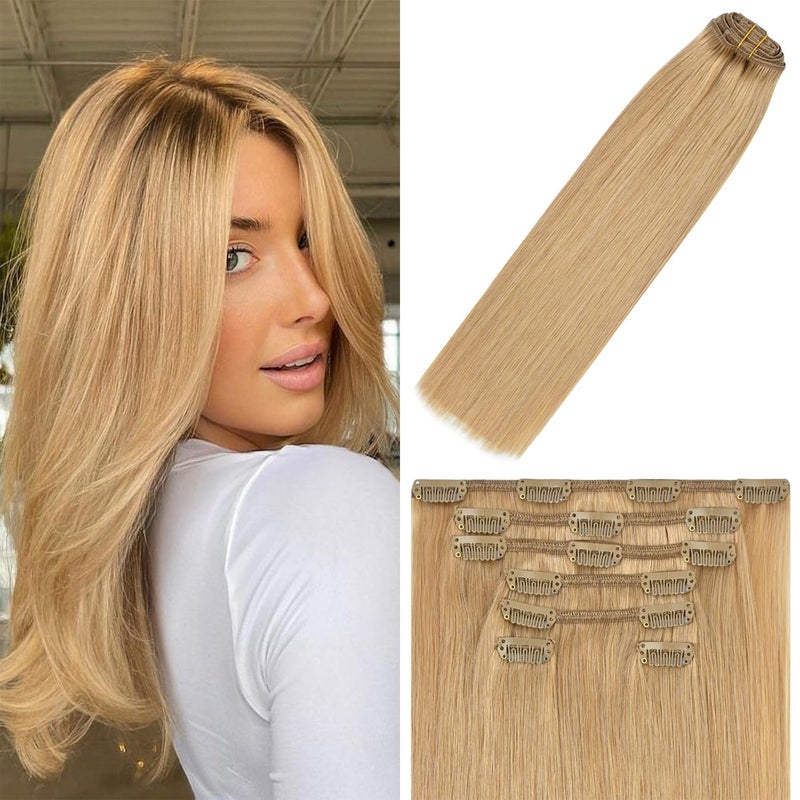 WindTouch Clip in Hair Extensions Human Hair Honey Blonde Hair Extensions 15Inch 75g 7PCS 27